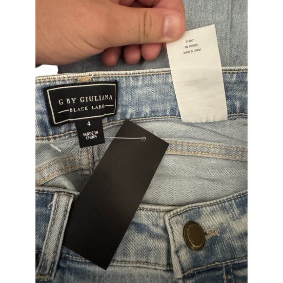 G by Giuliana Embroidered Crop Jeans Size 4 NWT Boho Floral Denim Blue Raw Hem - Picture 8 of 10